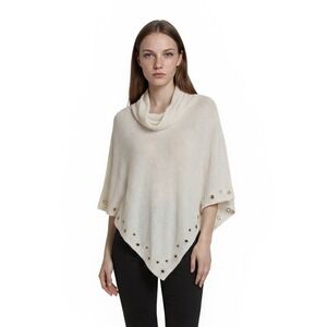 NEW Belldini Poncho Womens Size 2X/3X Cream Cowl Neck Gold Grommet‎ Knit